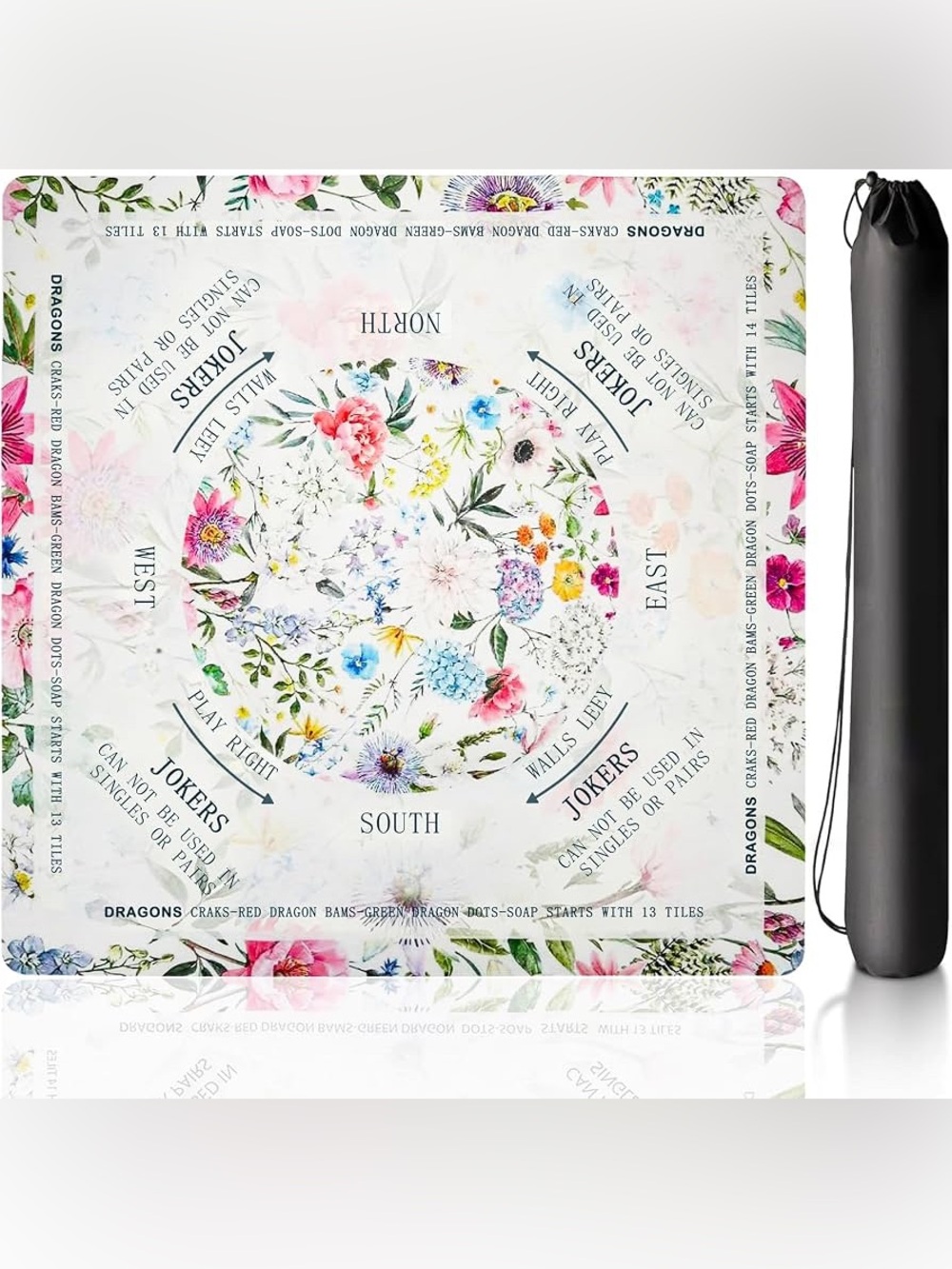 31.5" Floral Mahjong Mat with Rules, Waterproof & Anti-Noise